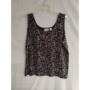 Chicos Womens Size 3 Sheer Floral Burnout Tank Top Black Purple